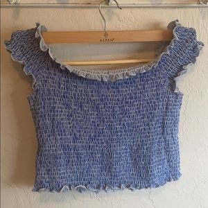 Blue and White Off the Shoulder Top